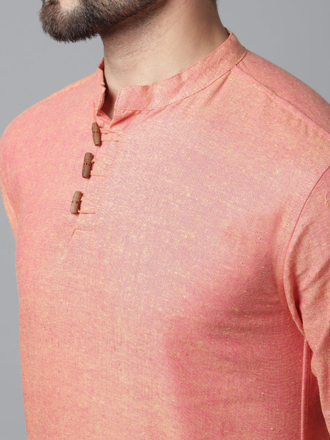 Even Apparels Orange Pure Cotton Kurta With Band Collar