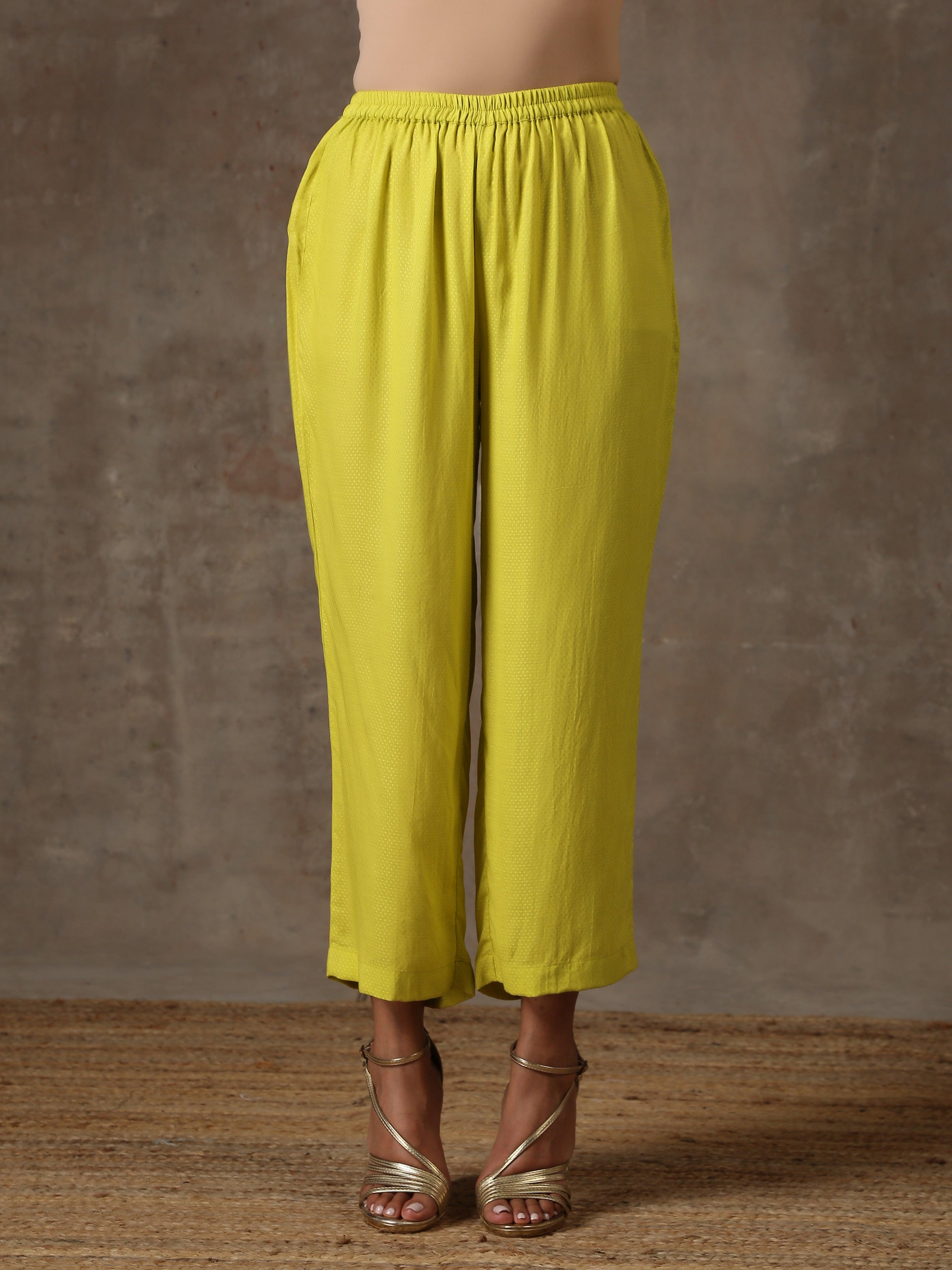 trueBrowns The Penelope - Lime Green Solid Textured Co-Ord Set