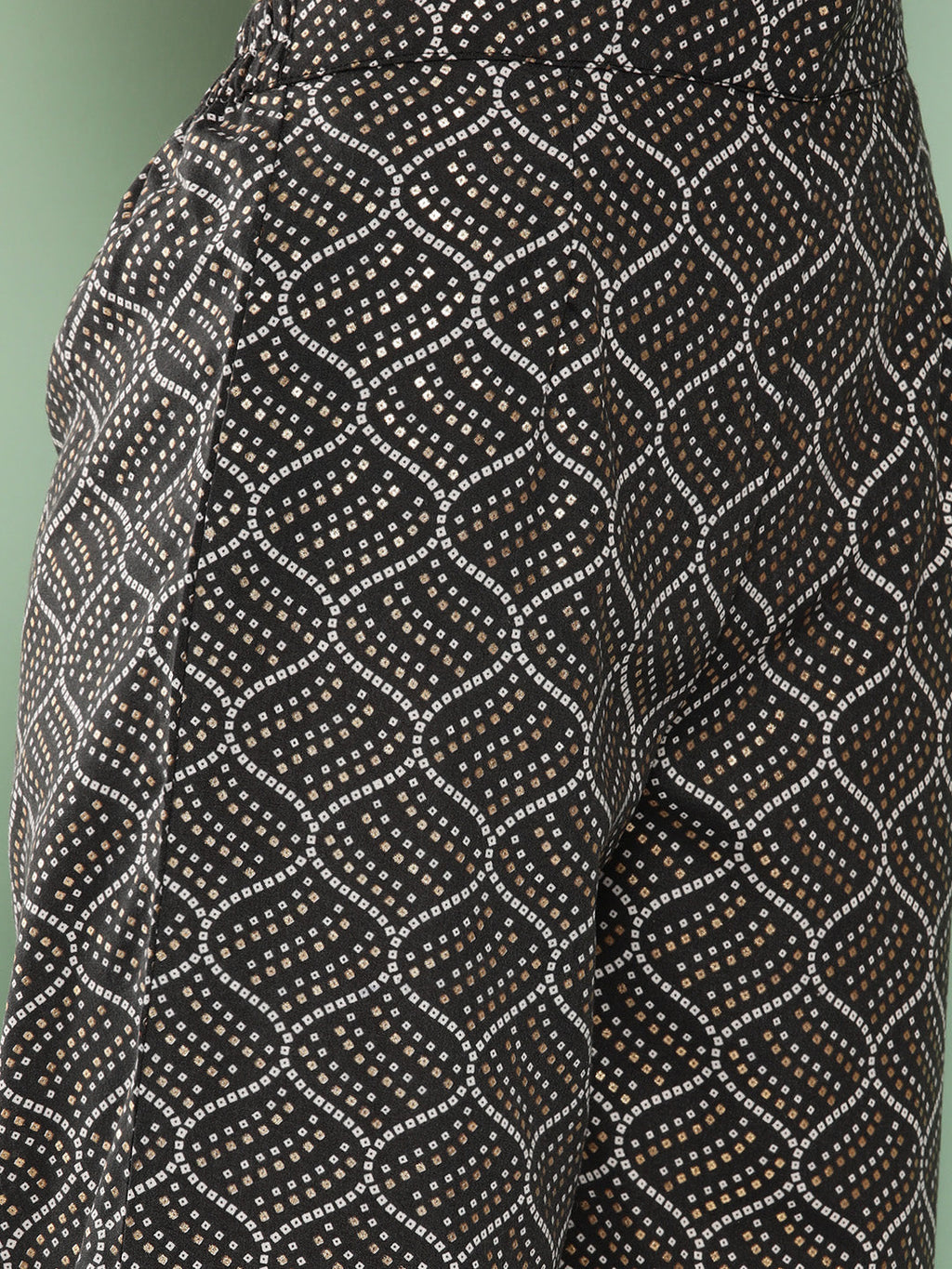InWeave Women's Black Bandhej Print Raisa Back Detial Long Coords Set