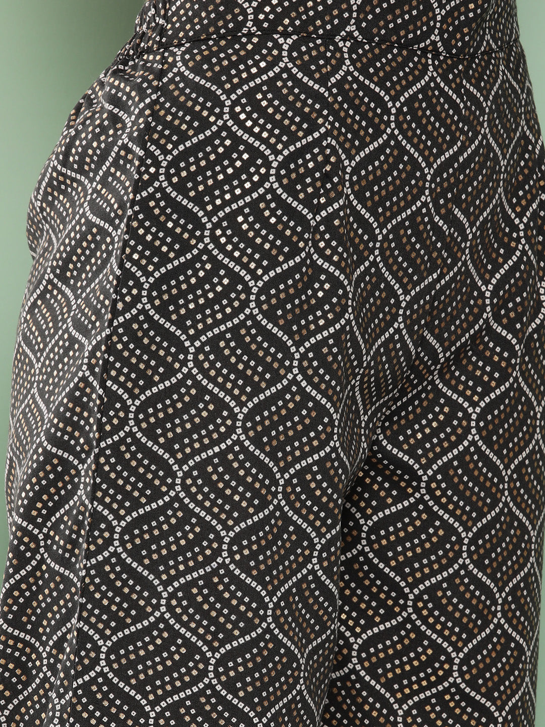 InWeave Women's Black Bandhej Print Raisa Back Detial Long Coords Set