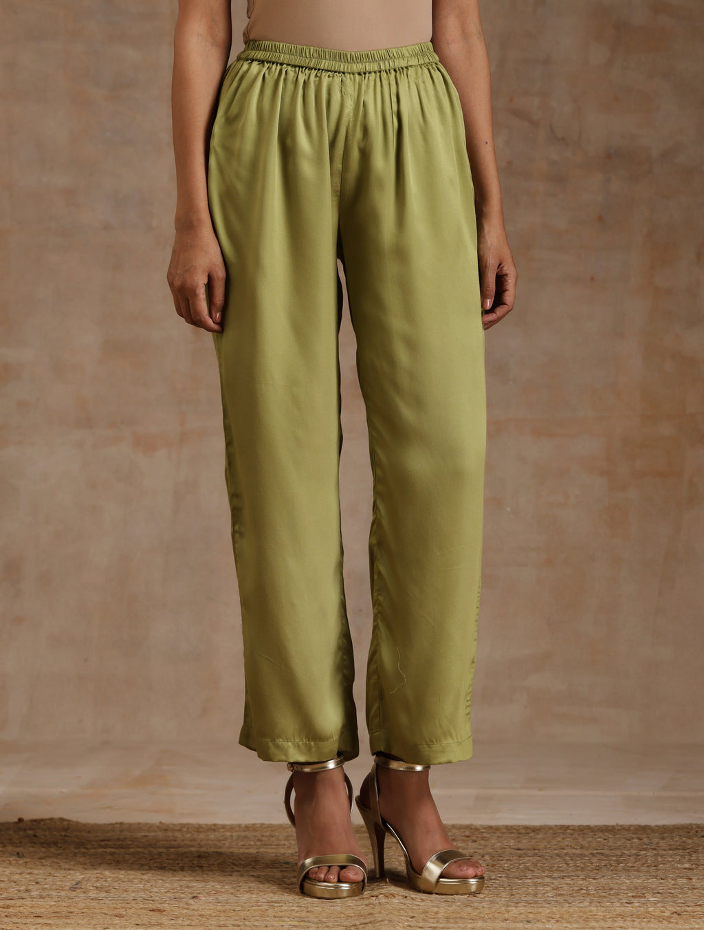 trueBrowns Light Green Modal Satin Kaftan Kurta Set