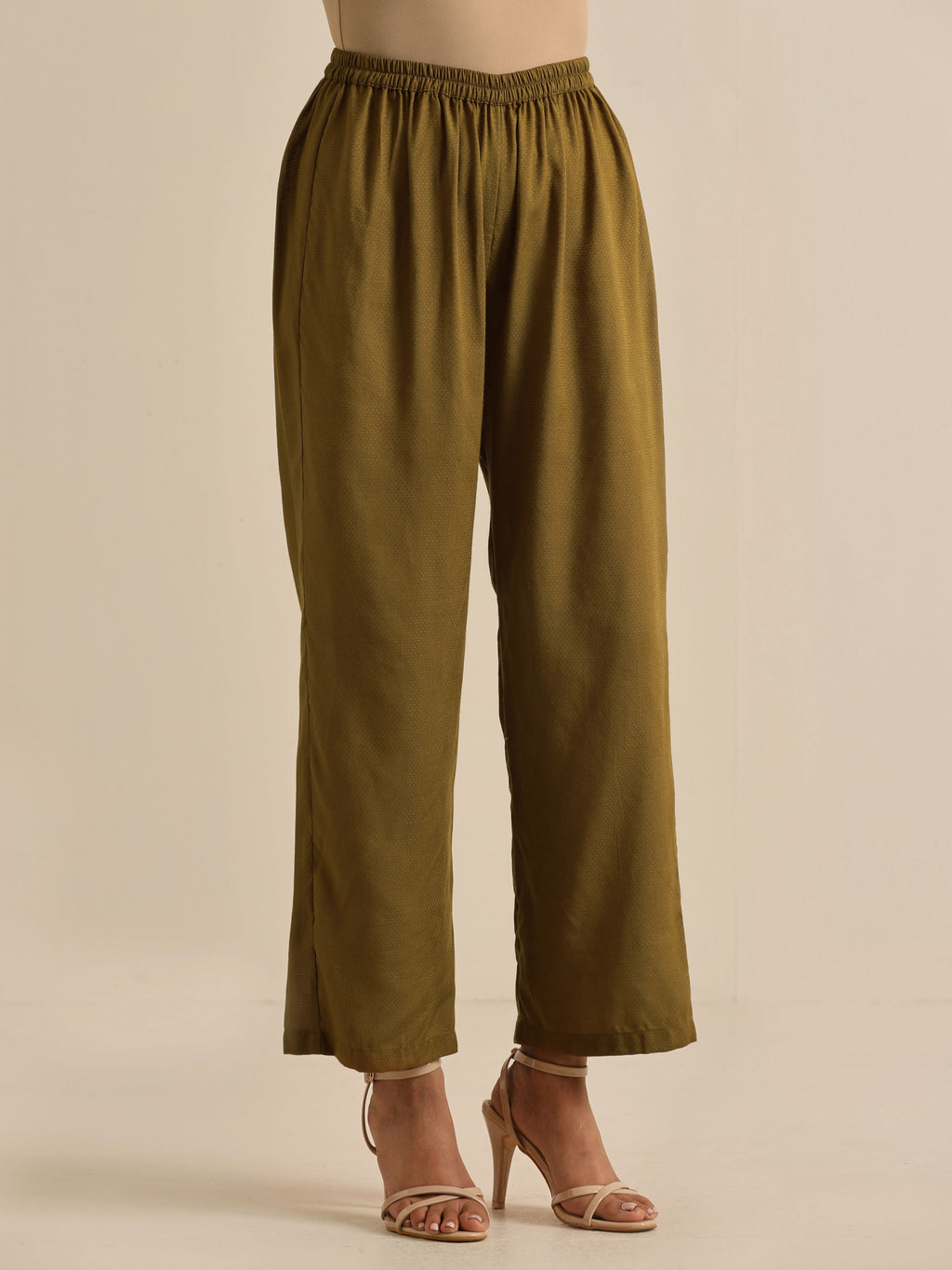 trueBrowns Olive Green Texture Doddy Kaftan Gathered Co-Ord Set