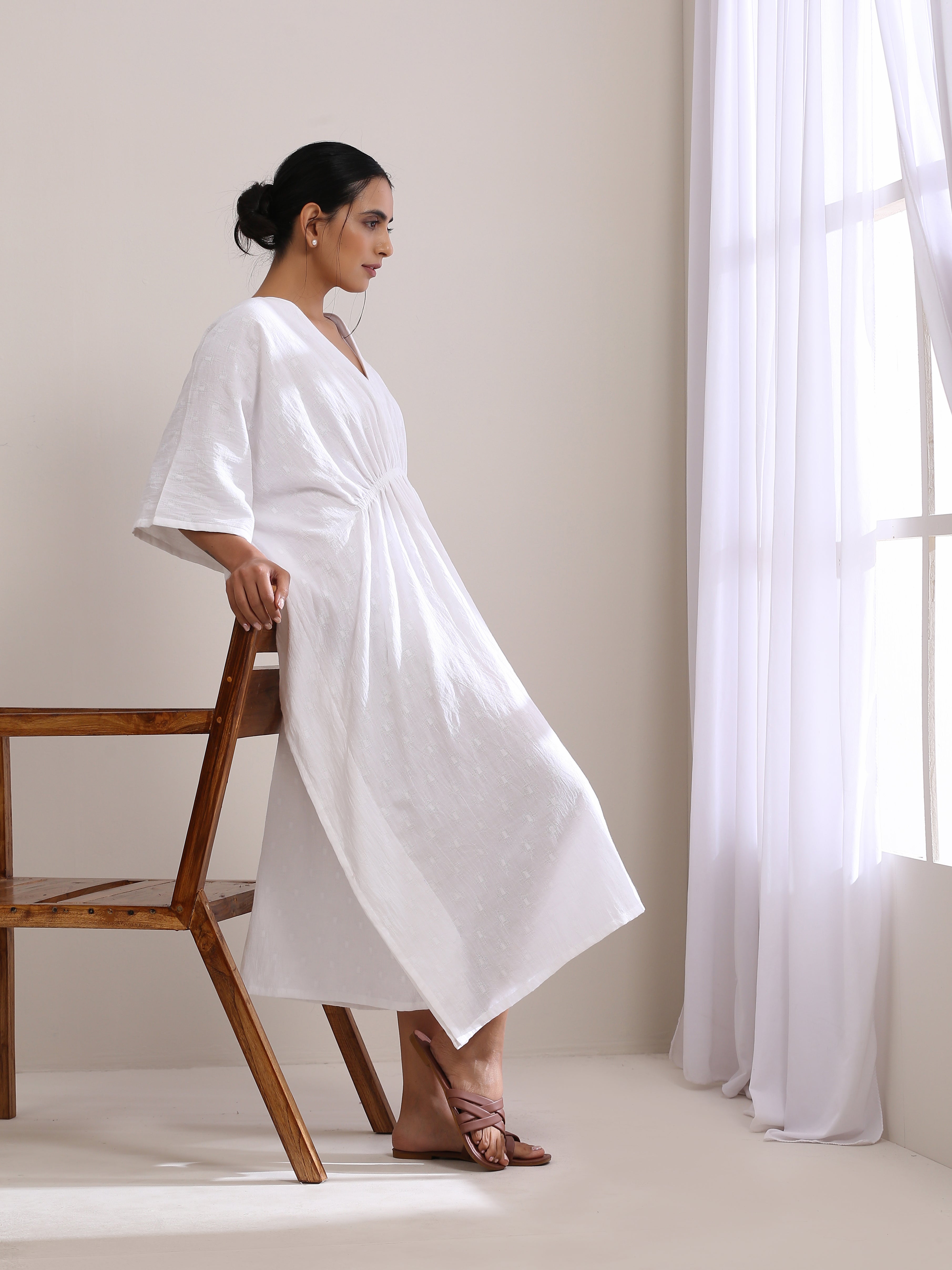 trueBrowns White Dobby Kaftan Dress