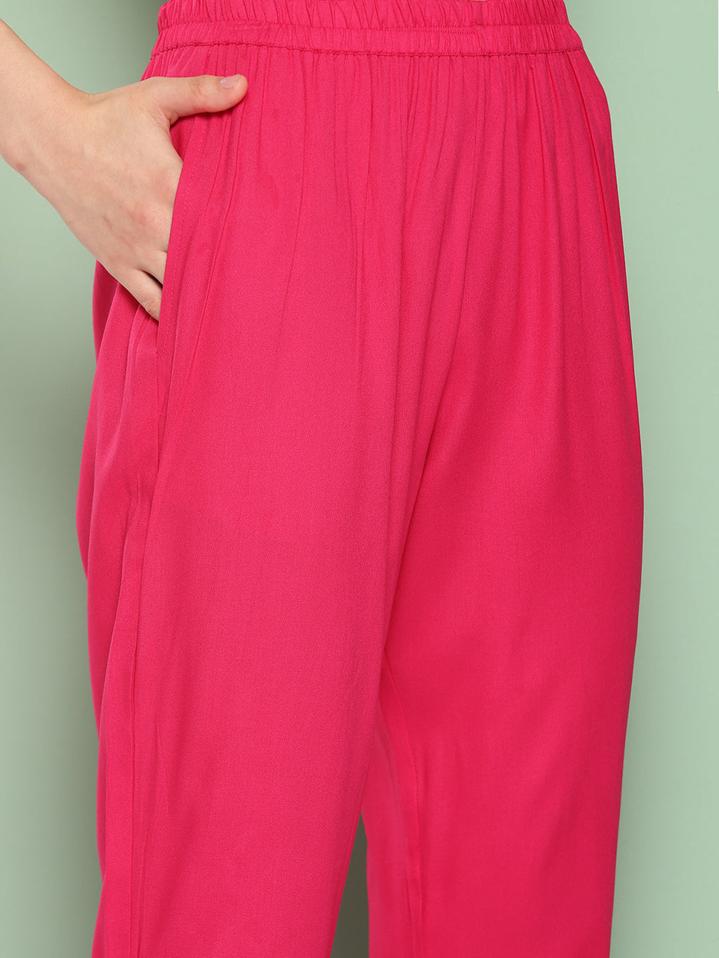 InWeave Women's Fuchsia Mirror Work Strappy Set W Square Bandhani Print Silk Dup