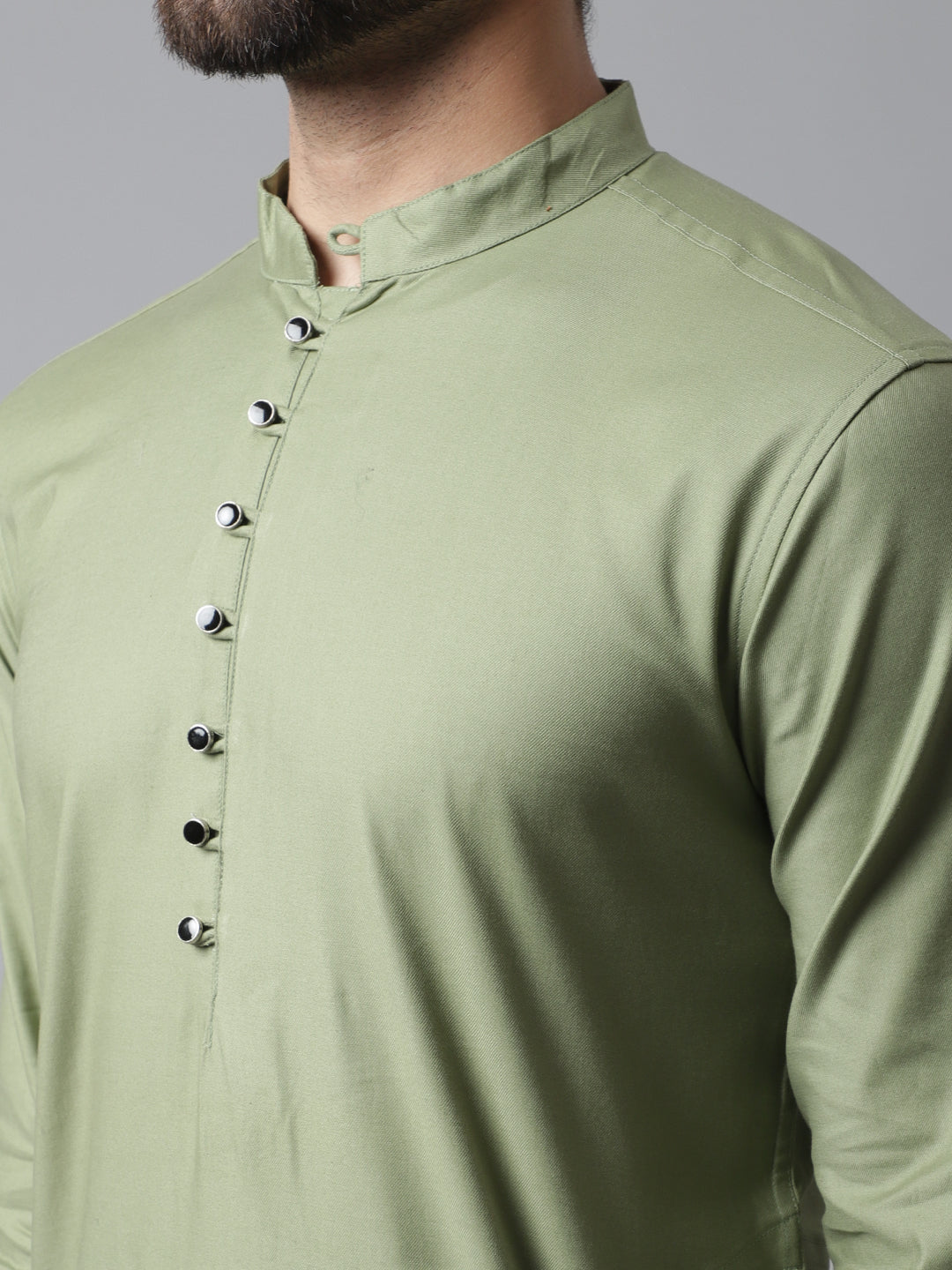 Even Apparels Green Pure Cotton Kurta With Band Collar