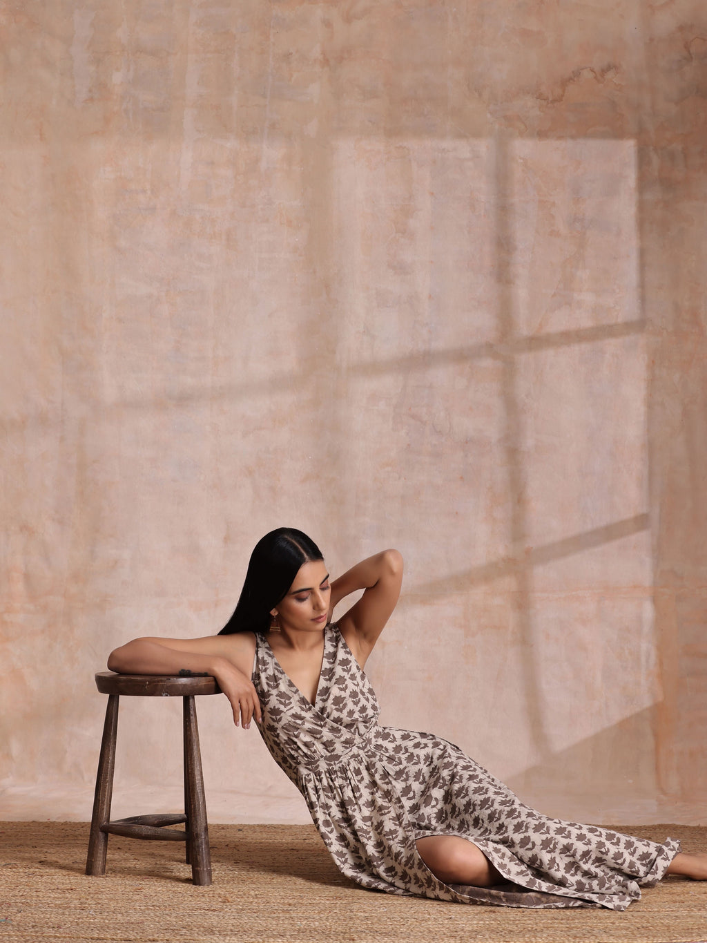 trueBrowns Clay Dabu Buta Print Cotton Sleeveless Wrap Dress