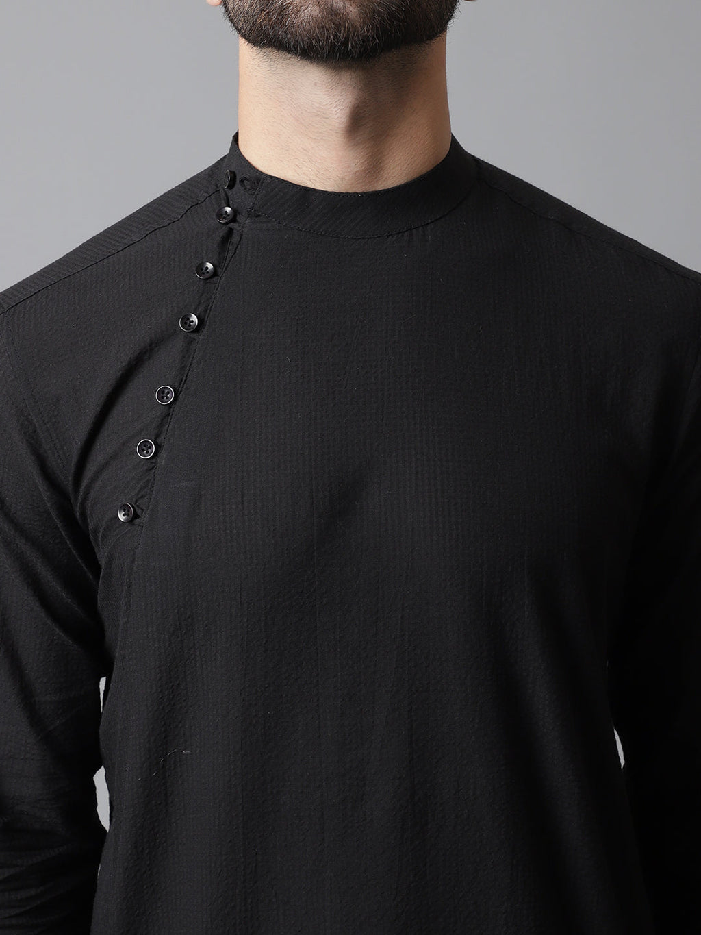 Even Apparels Black Pure Cotton Kurta With Band Collar