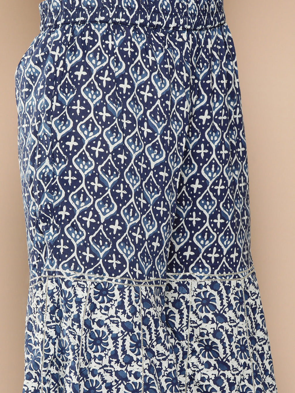 KSUT (House of Varanga) Indigo And White Floral Printed Flared Kurta Sharara Set