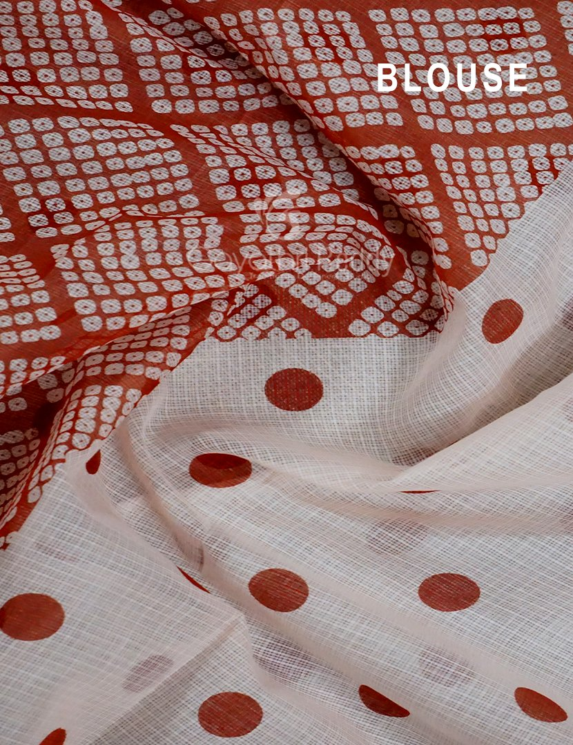 Shades of Milk White And Red Colour With Patli Pallu Design Pure Kota Cotton Saree By Gayathri Reddy Designer Studio