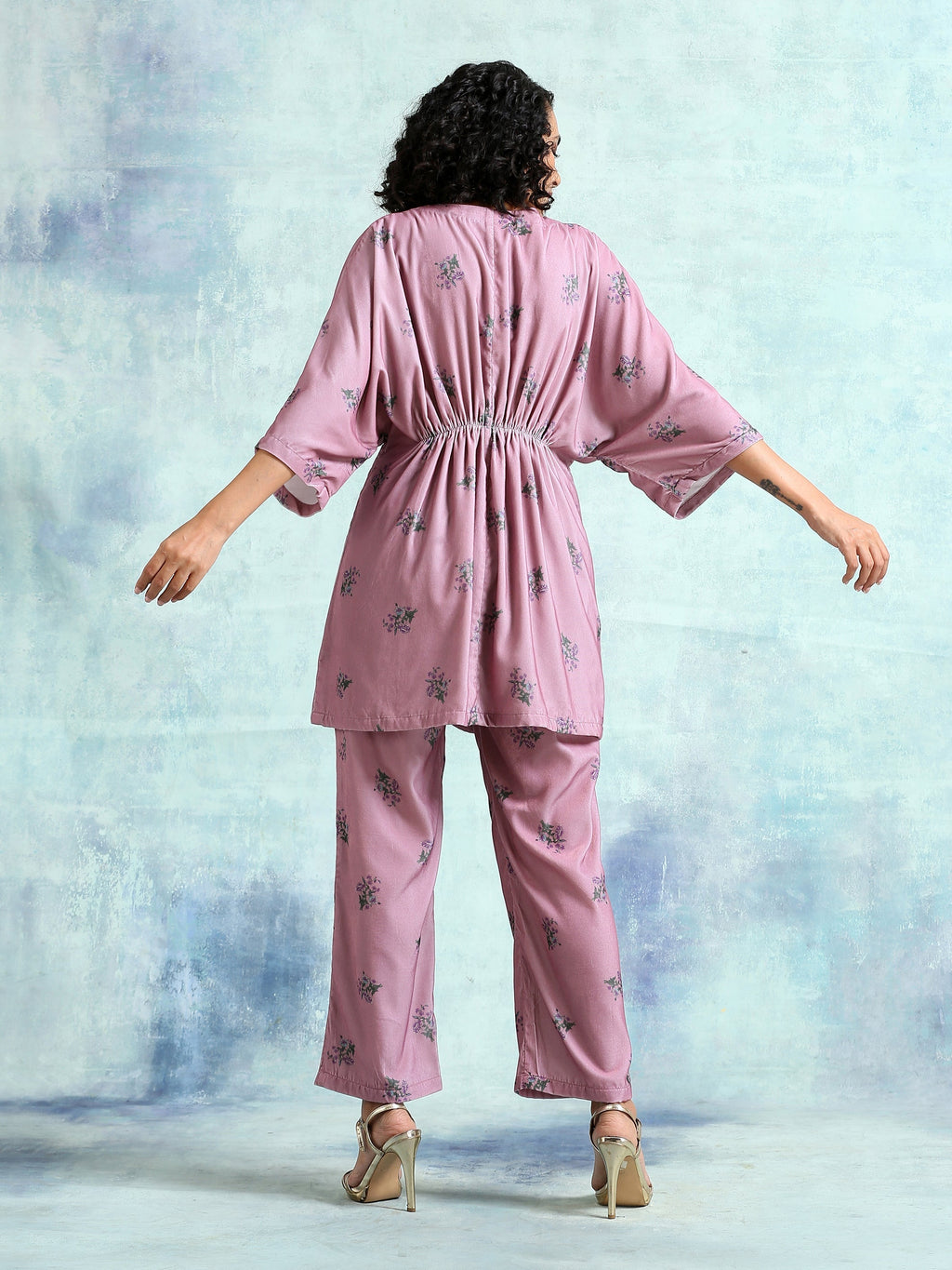 trueBrowns Light Mauve Printed Velvet Co-Ord Set