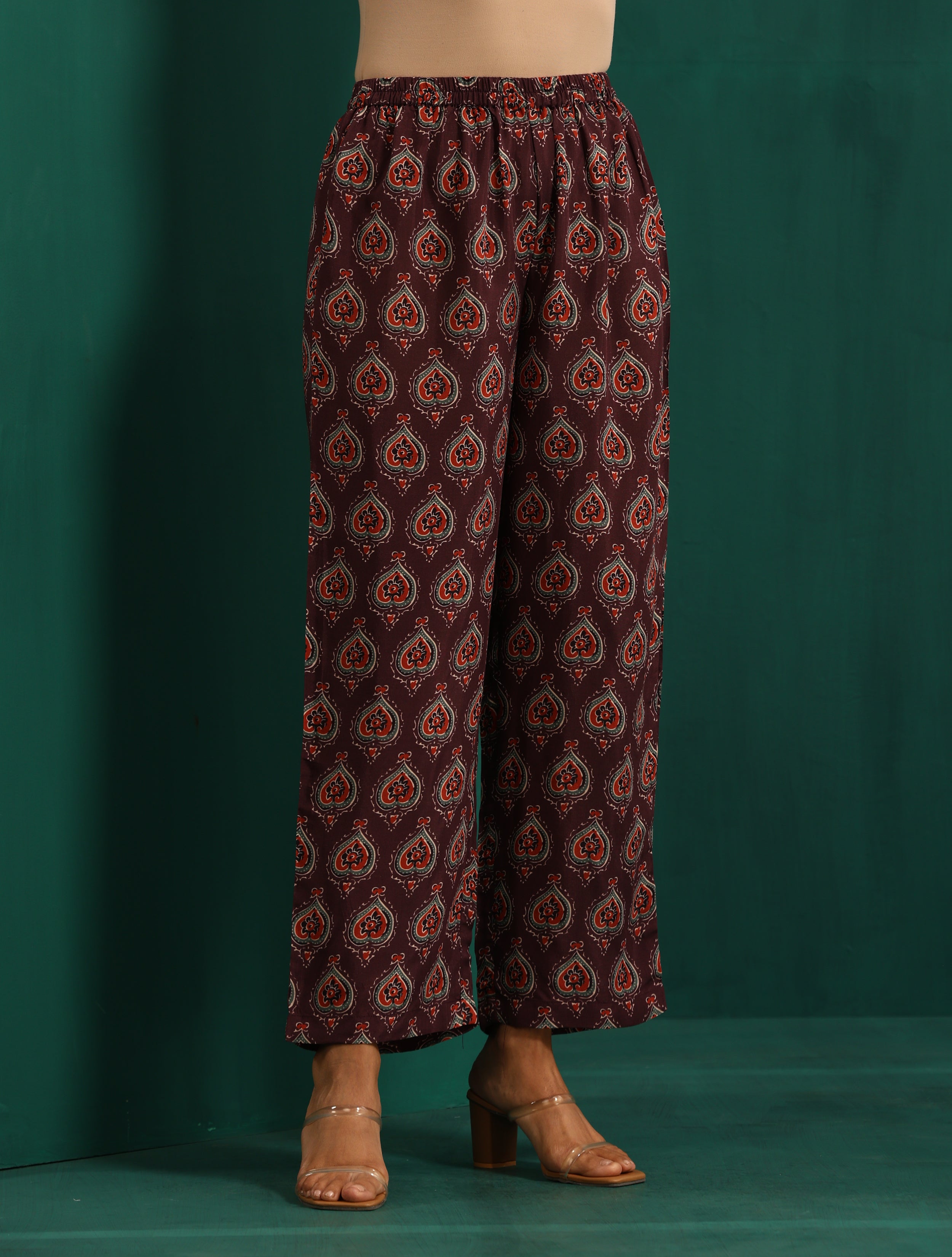 trueBrowns Deep Purple Paan Muslin Silk Printed Front Slit Kurta Pant Set