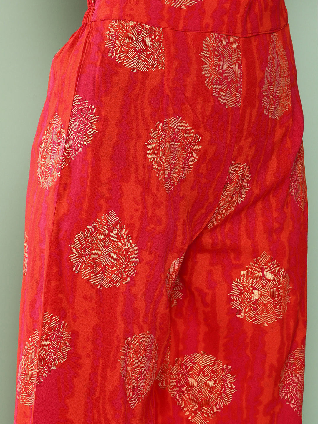 InWeave Women's Rust Mughal Print Raisa Back Detial Long Coords Set