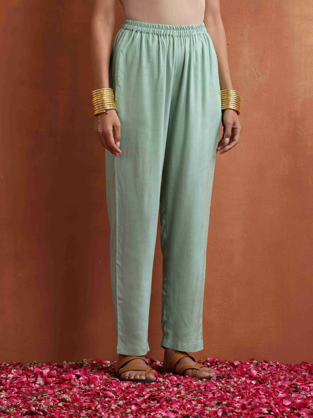 trueBrowns Beige Palm Print A-line Kurta Set