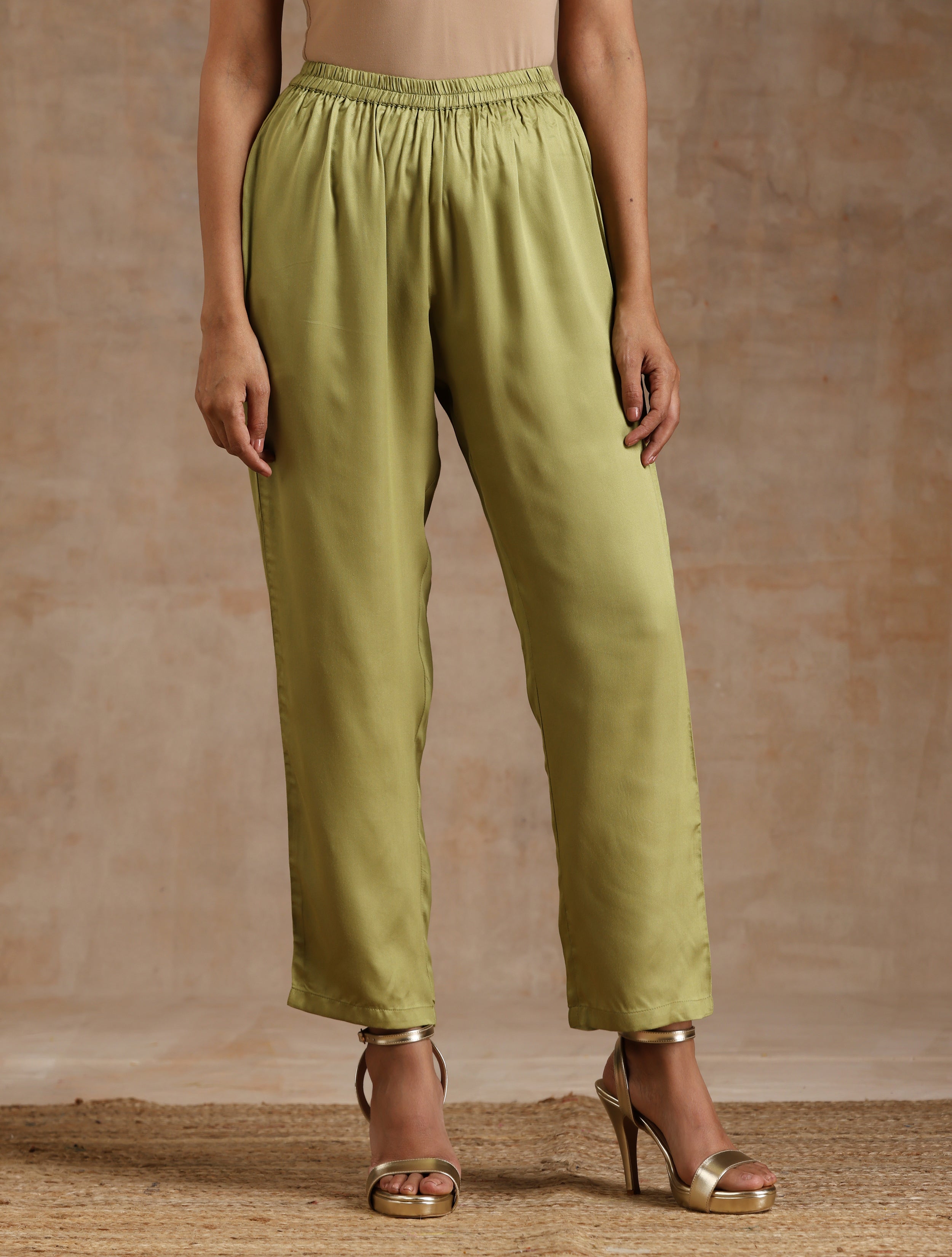 trueBrowns Light Green Modal Satin High-Low Kaftan Kurta Set