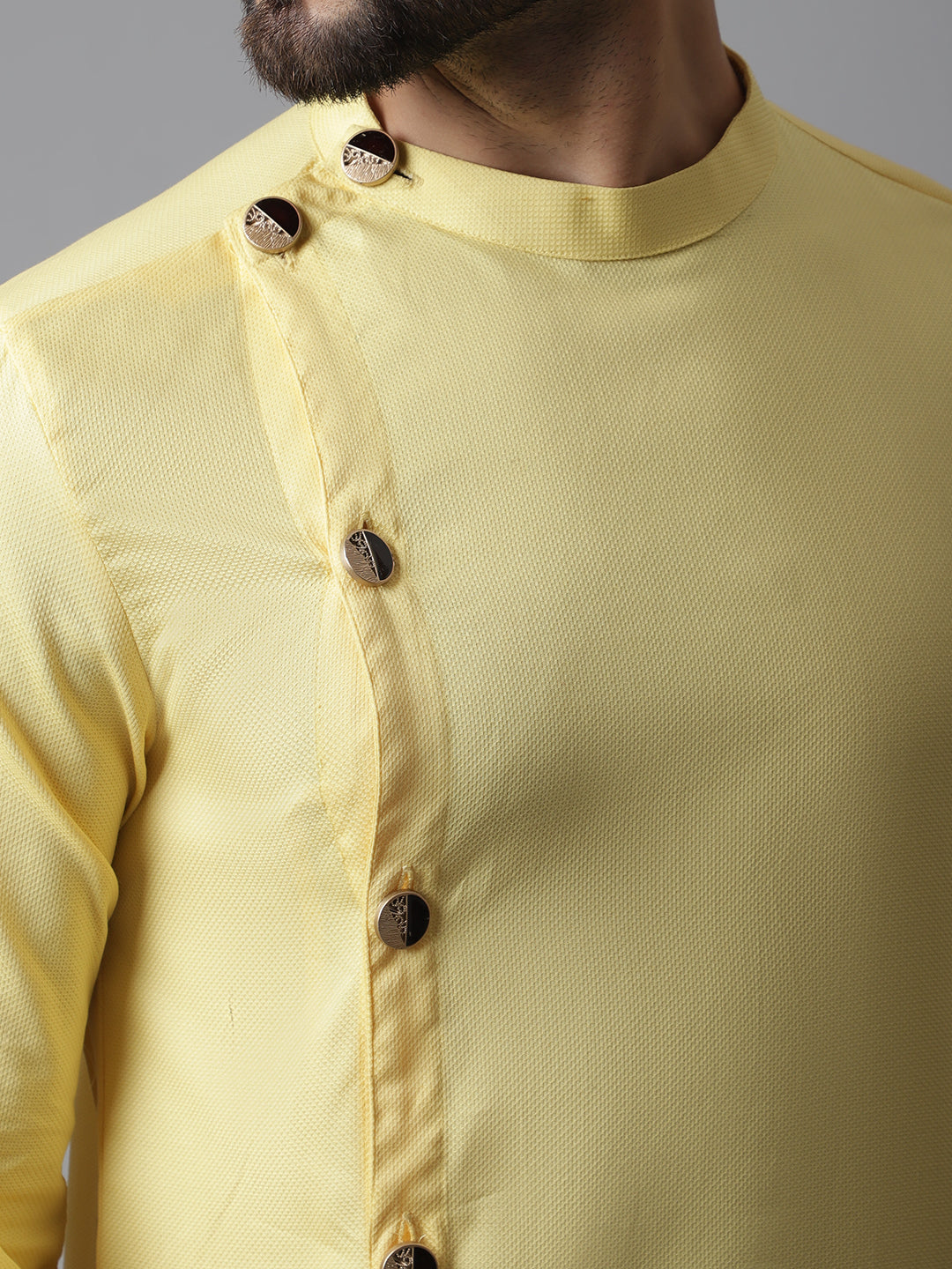Even Apparels Yellow Sherwani Kurta With Asymetrical Cut
