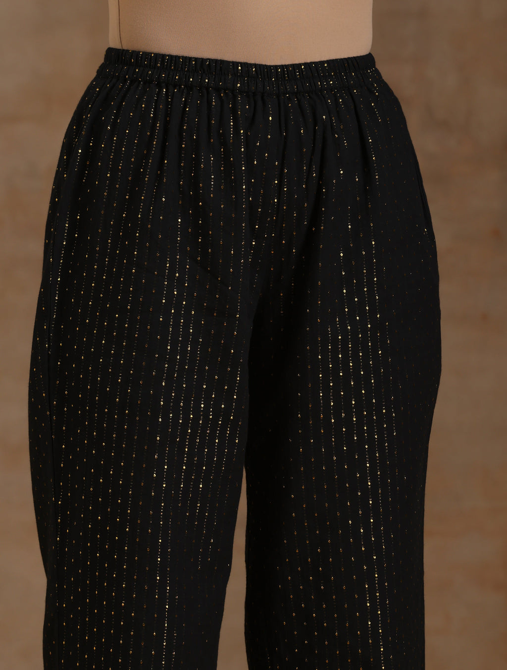 trueBrowns Black Gold Cotton Overlap Yoke Kurta Set