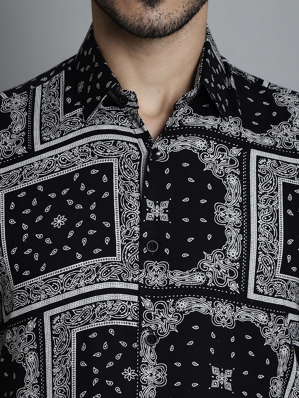 Jainish Men's Paisley Printed Formal Shirts - Black