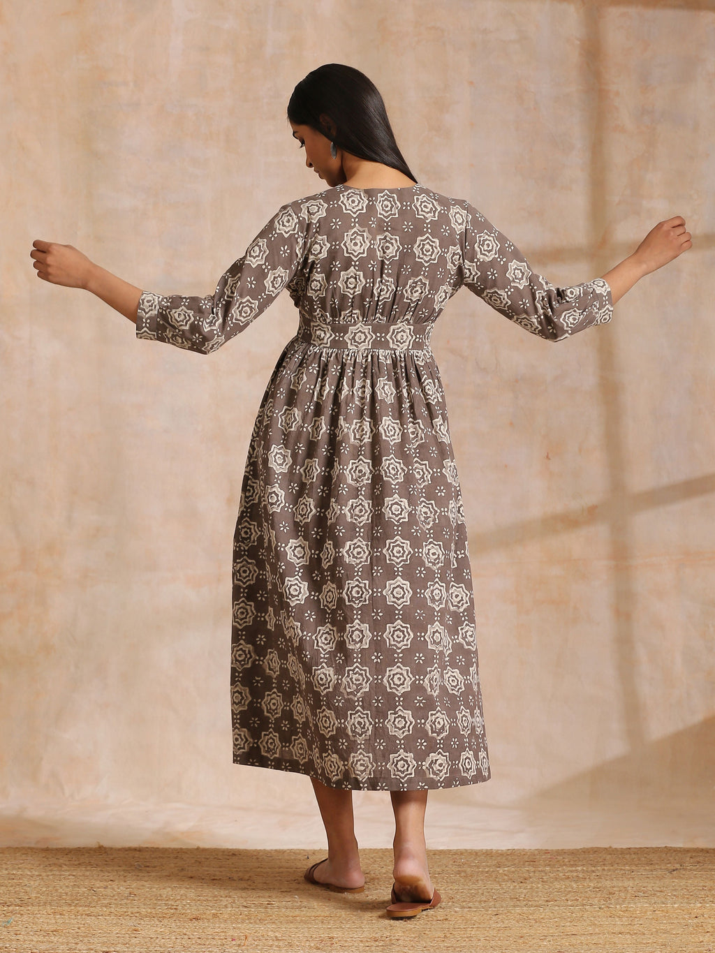 trueBrowns Clay Dabu Overall Print Cotton Wrap Dress