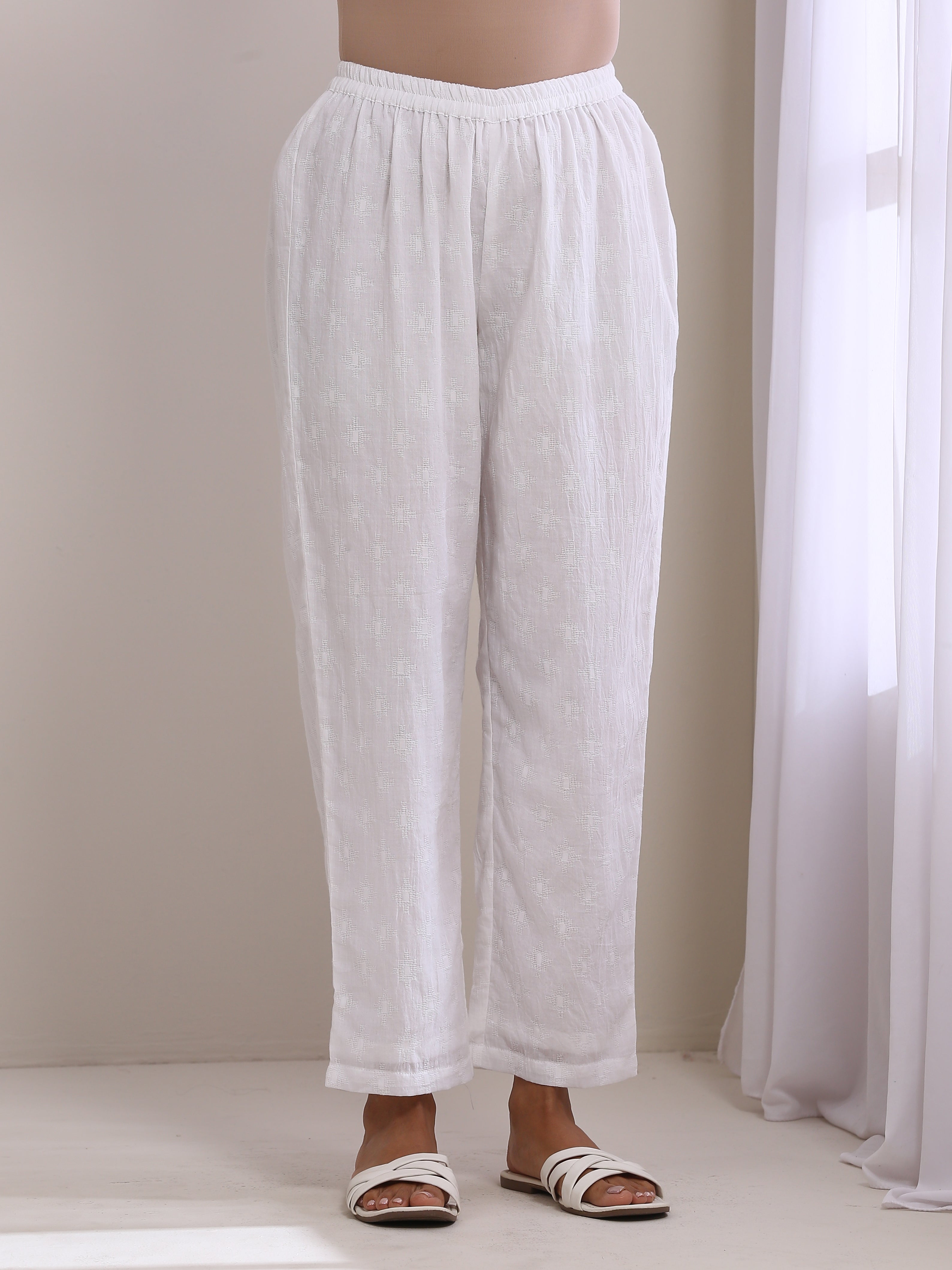 trueBrowns White Dobby Front Placket Co-Ord Set