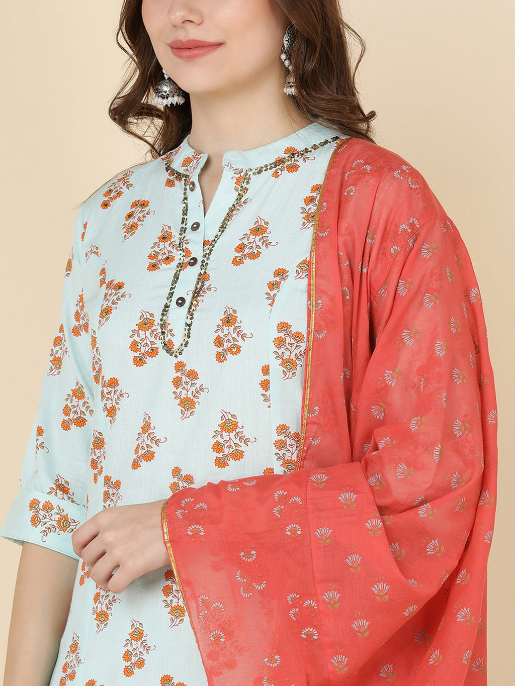 HERE&NOW Women Blue Floral Printed Kurta Set