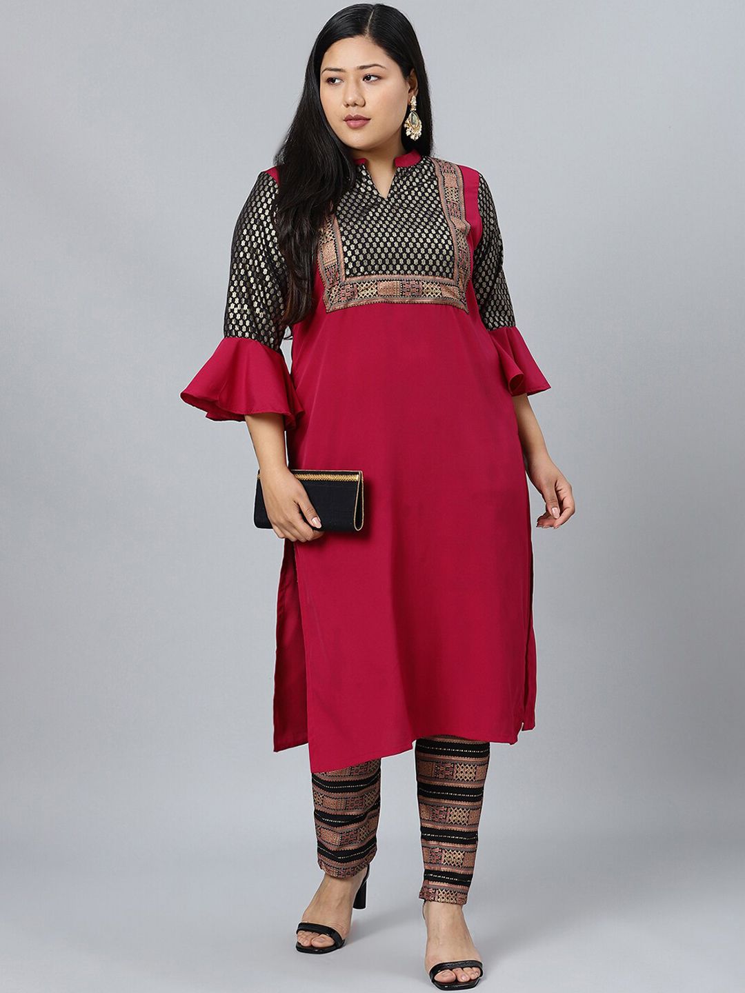 Sztori Plus Size Abstract Printed Straight Kurta with Trousers