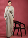 Grey Fancy Pure Fabric Plain Ready to wear Saree with stitched Blouse - Vrinda