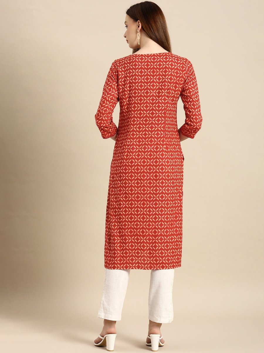 All About You Women Brown Geometric Printed Regular Kurta