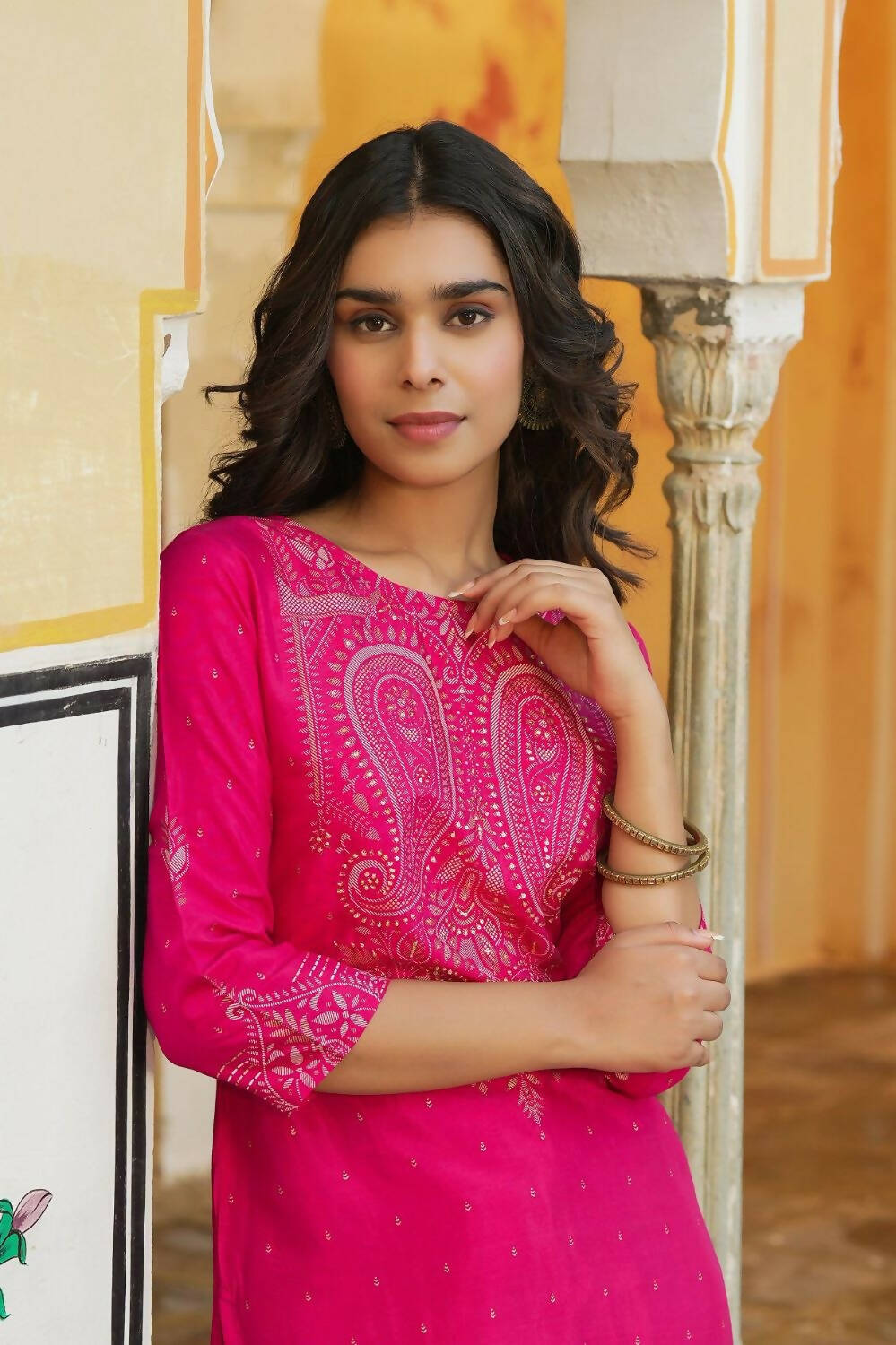Juniper Women's Fuchsia Shanton Printed Straight Kurta