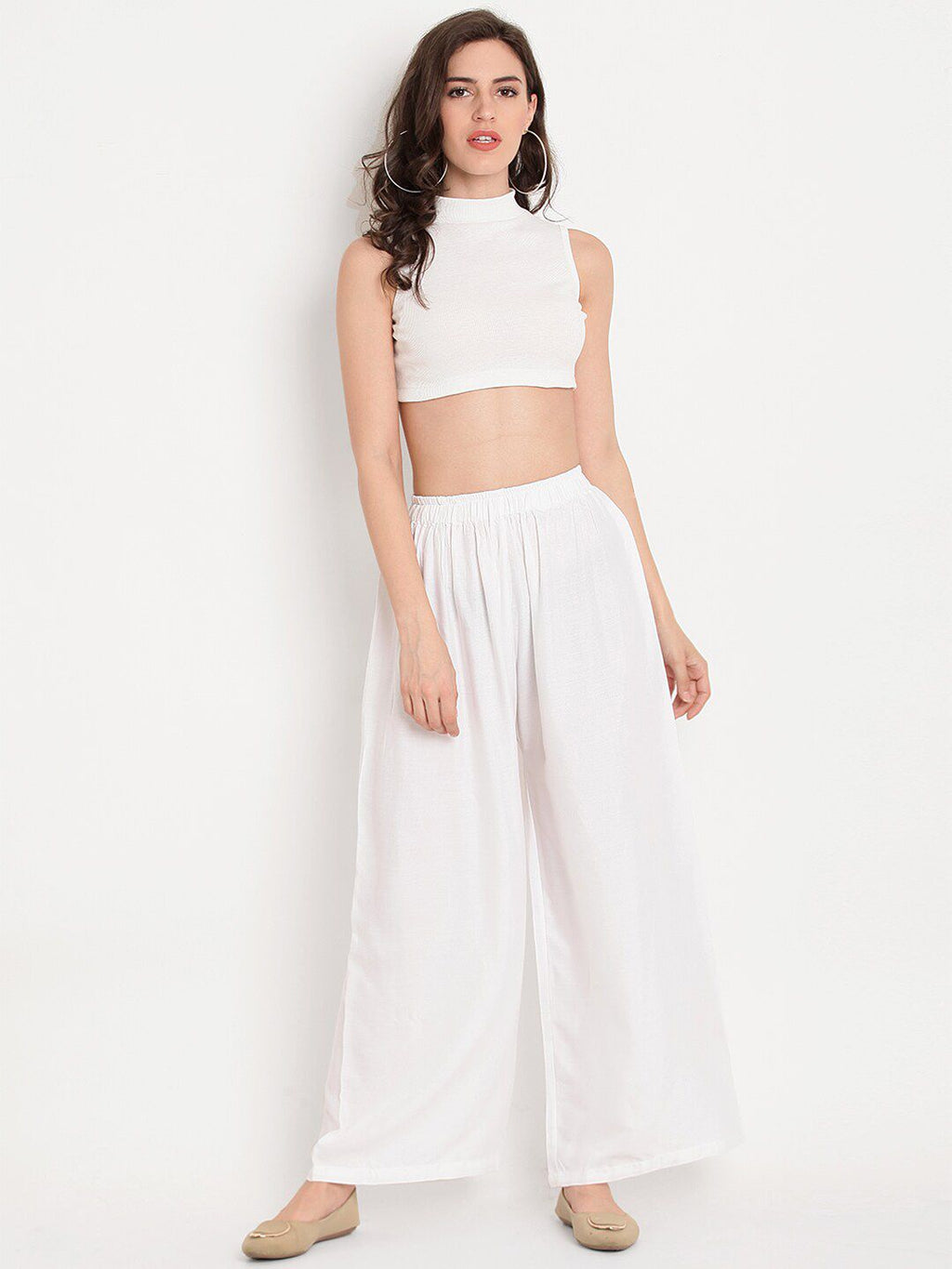 TAG 7 Women White & Maroon Set of 2 Flared Ethnic Palazzos