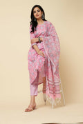 Designer Stylish Pink Cotton Blend Stitched Suit With Dupatta - Tanisha