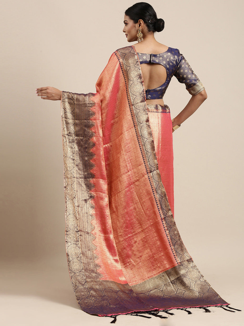 Saree Mall Pink Woven Design Zari Silk Blend Banarasi Saree