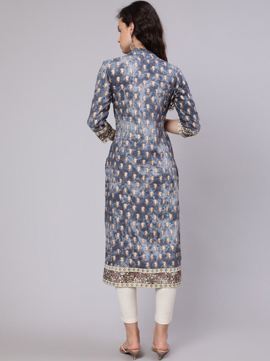 Aks Ethnic Motifs Printed Keyhole Neck Straight Kurta