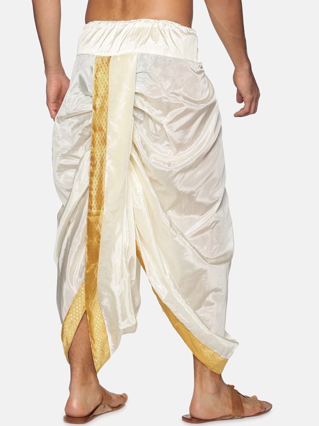Sethukrishna Men Cream & Golden Solid Dhoti