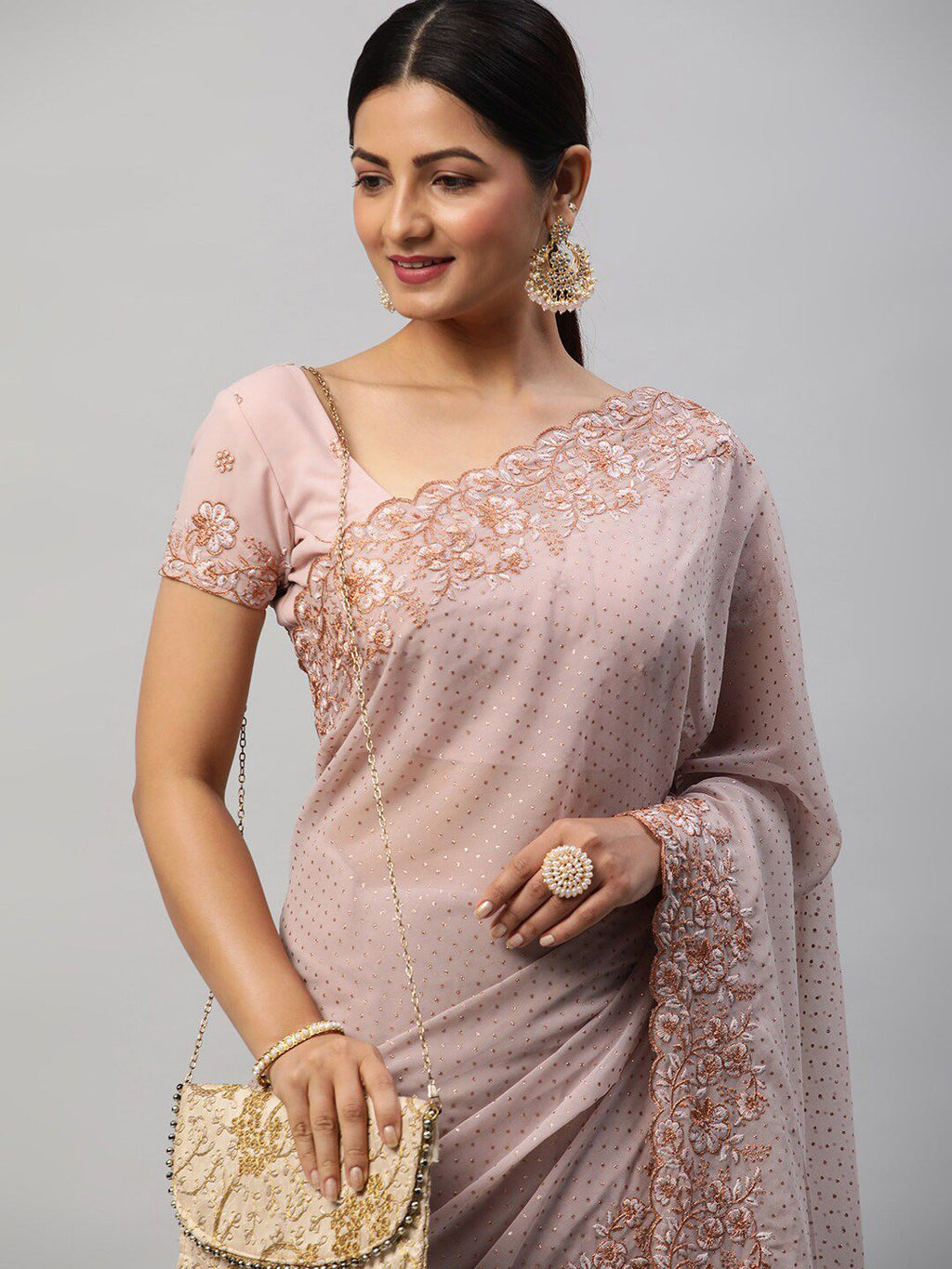 kasee Mauve Polka Dots Embroidered Saree