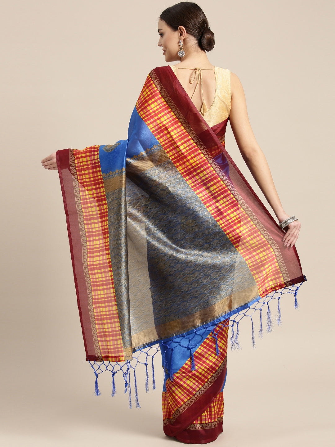 Saree Mall Blue Printed Bhagalpuri Saree