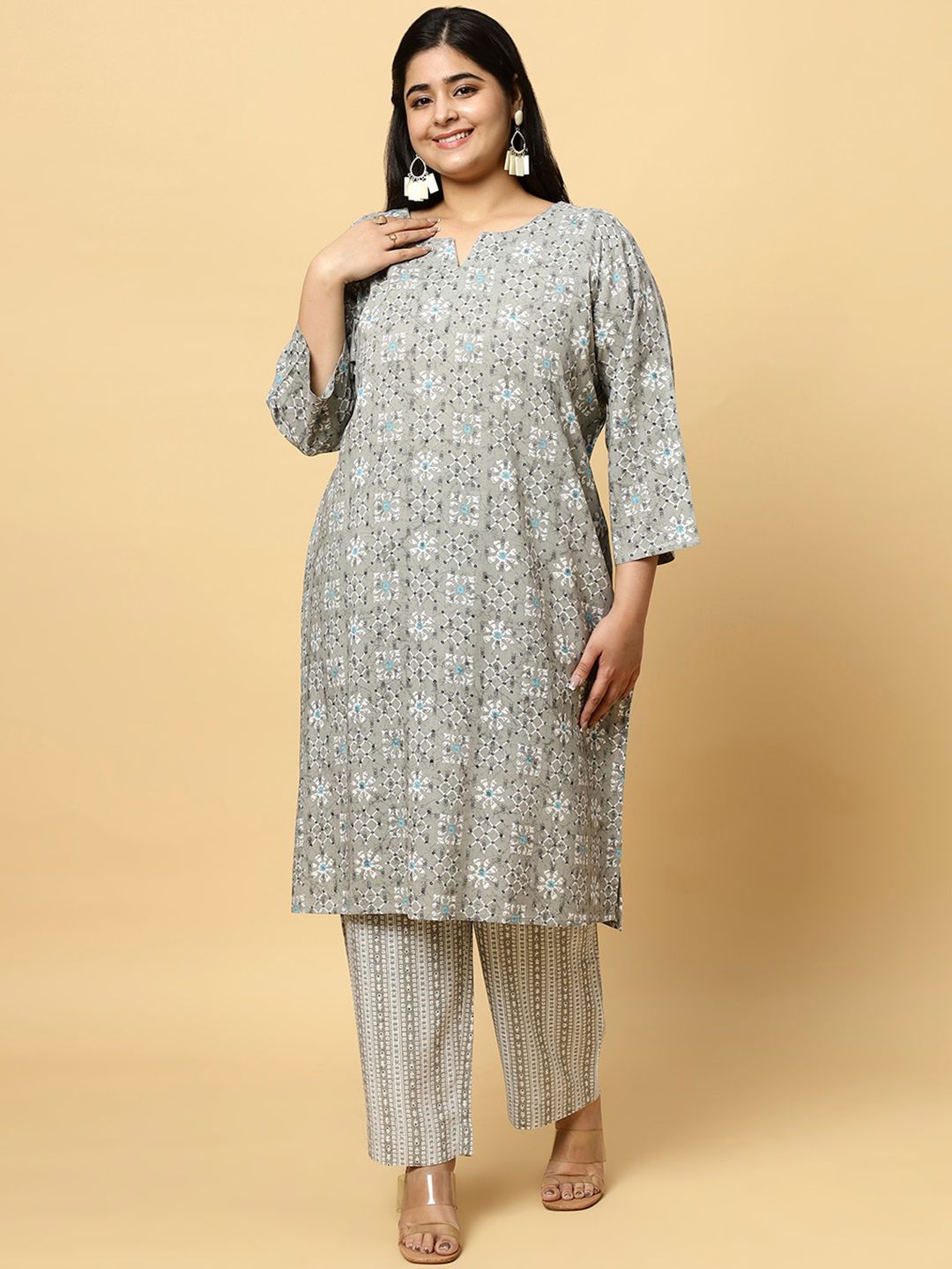 Sztori Plus Size Ethnic Motifs Printed Pure Cotton Kurta & Trouser