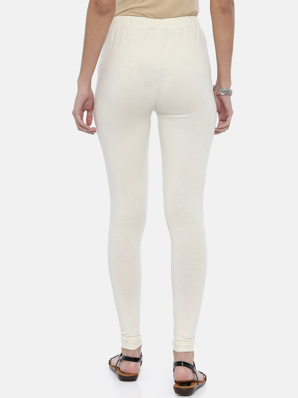 Souchii Off-White Solid Slim-Fit Churidar-Length Leggings
