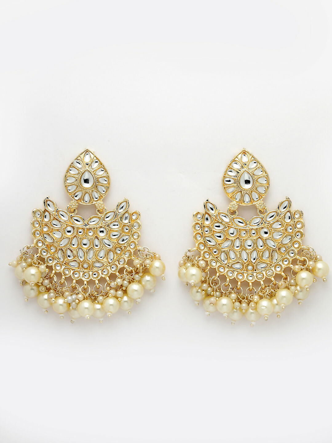 NVR Women Gold-Polished Kundan Chandbali Earrings