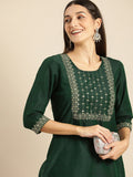 All About You Women Green Kurta with Trousers