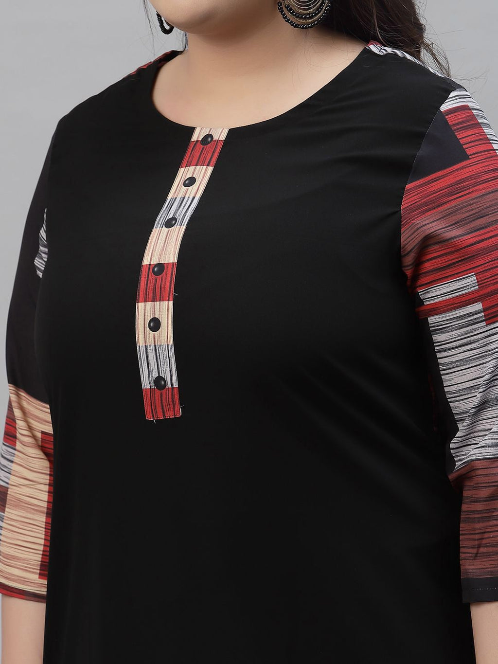 Sztori Plus Size Printed Neck Round Neck Straight Kurta