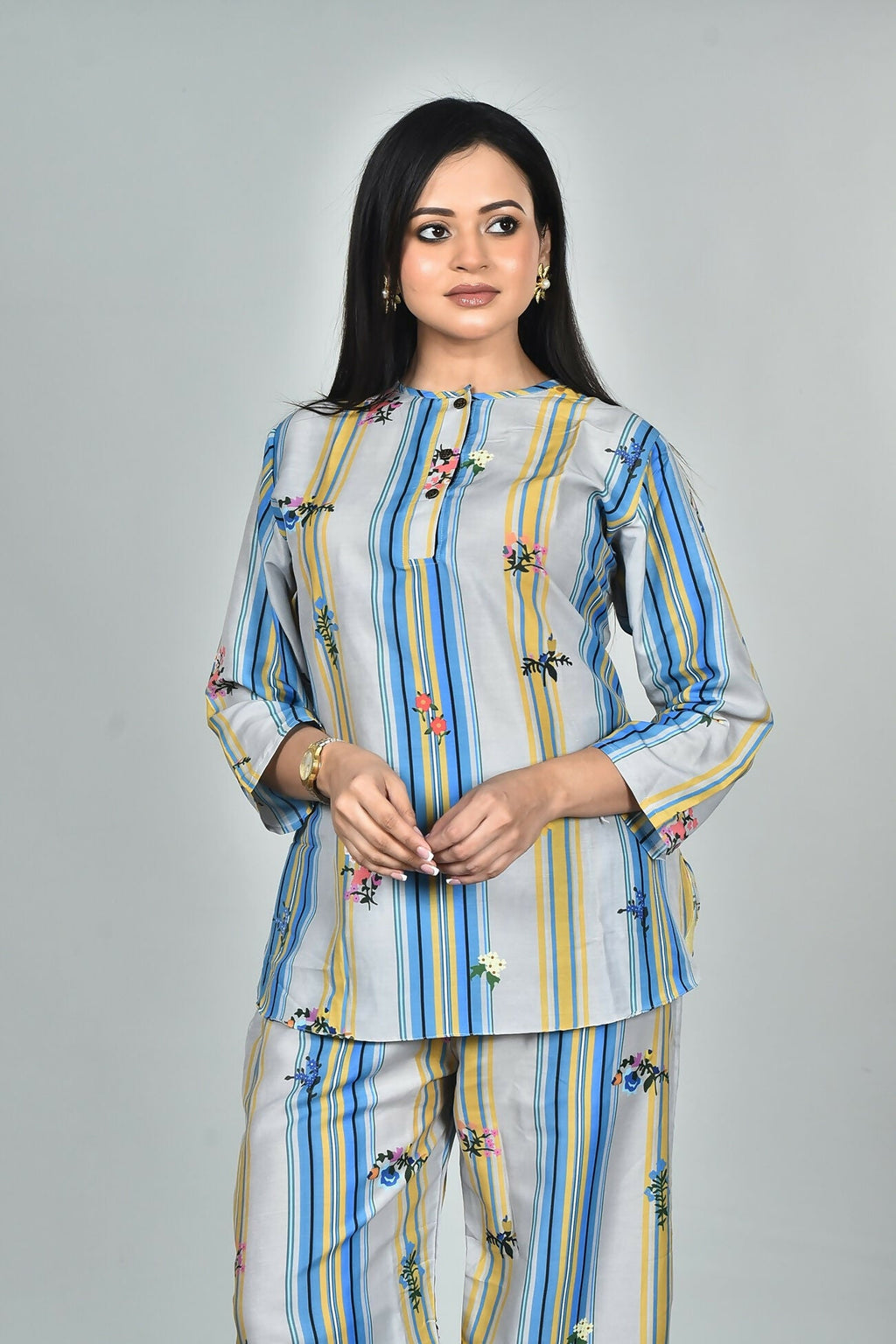Morchari Digital Print Semi Muslin Co-Ord Set Top & Trouser-Multicolor