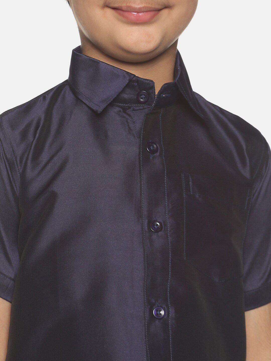 Sethukrishna Boys Navy Blue & White Shirt with Dhoti