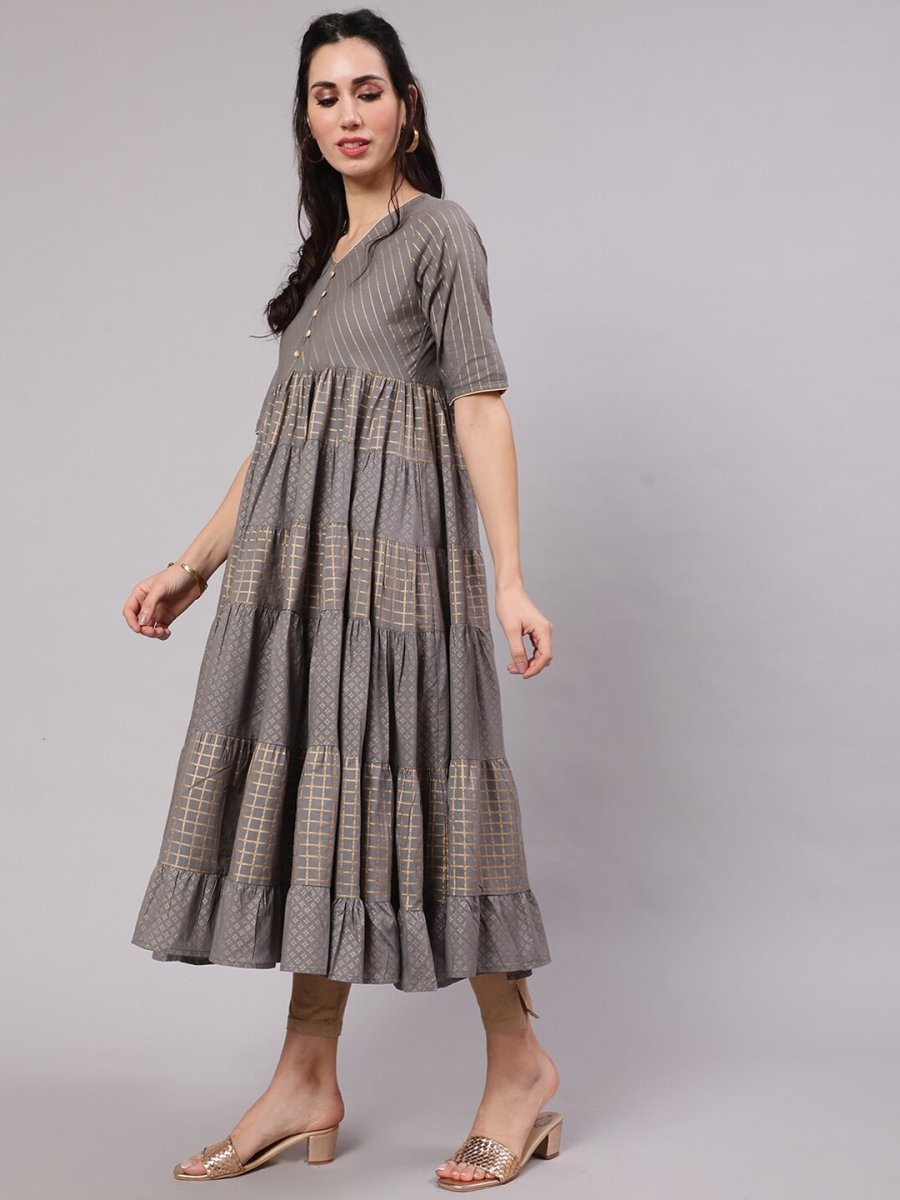 Aks Ethnic Motifs Printed Tiered Anarkali Kurta