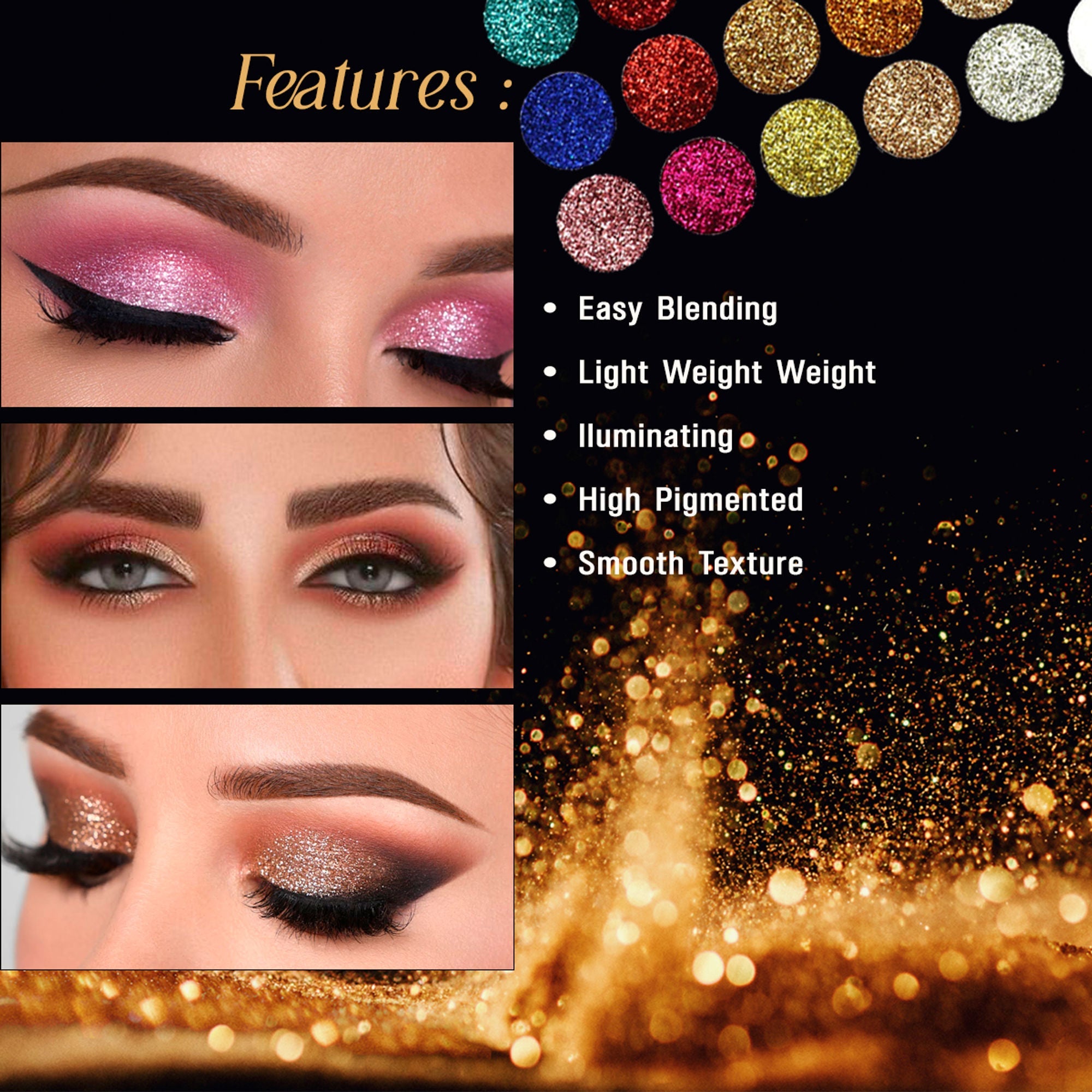 Matt Look Glitterz N Highlight 18 Color Glittering Eyeshadow Palette - Classic
