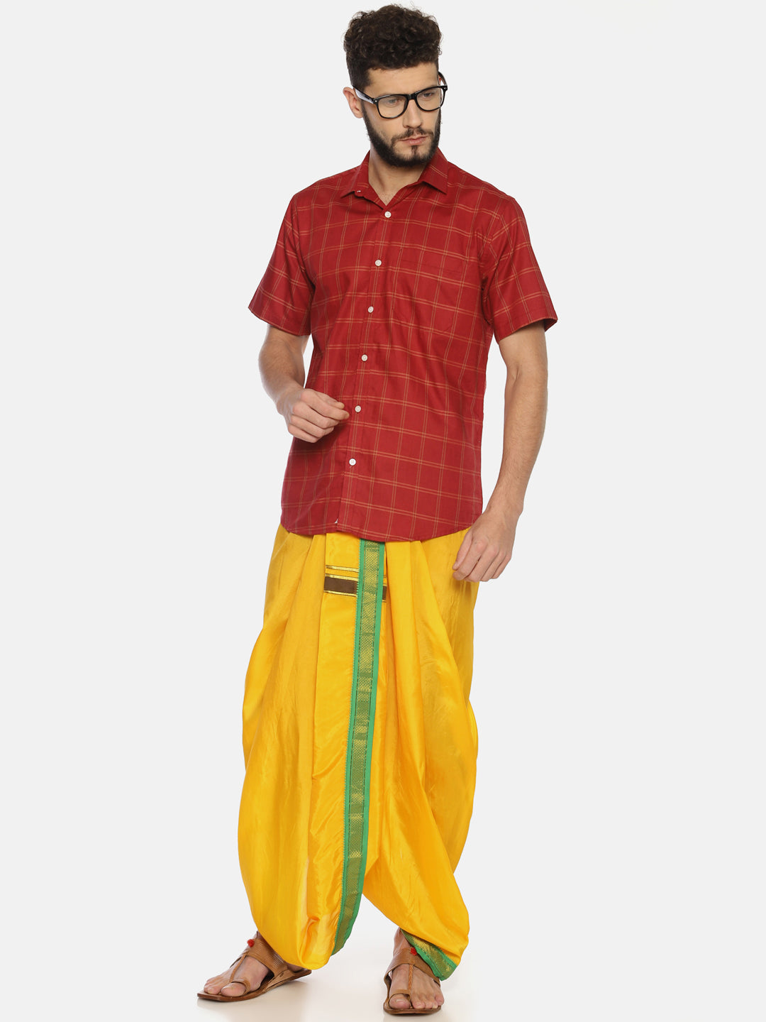 Sethukrishna Yellow Solid Double Layer Readymade Dhoti Pant For Men