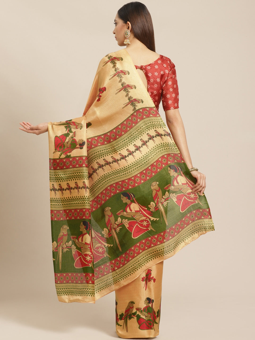 Saree Mall Beige & Red Printed Saree