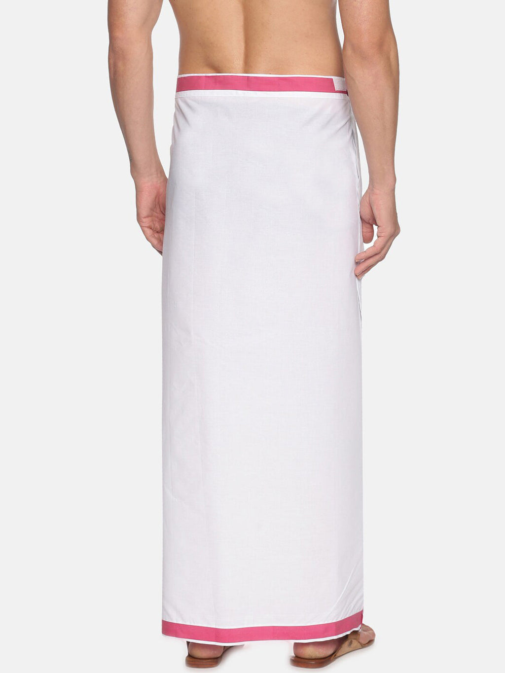 Sethukrishna White & Pink Solid Cotton Dhoti For Men