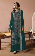 Anaita Teal Velvet Suit with Embroidery Sequence Work