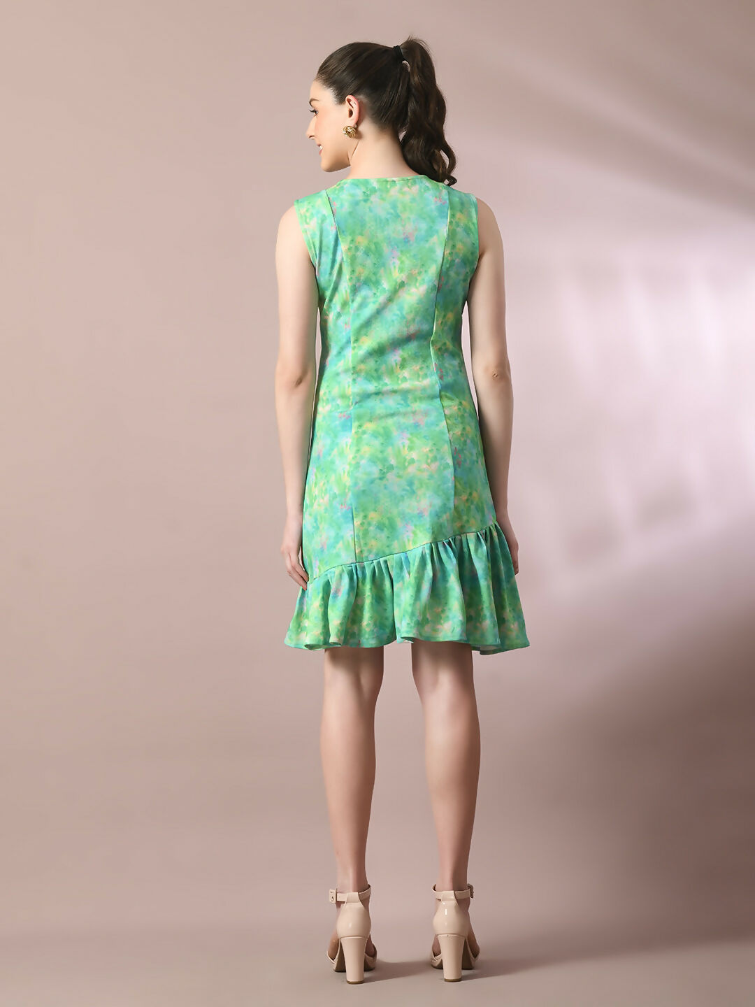 Myshka Women's Multi Printed Round Neck Fit and Flare Party Dress