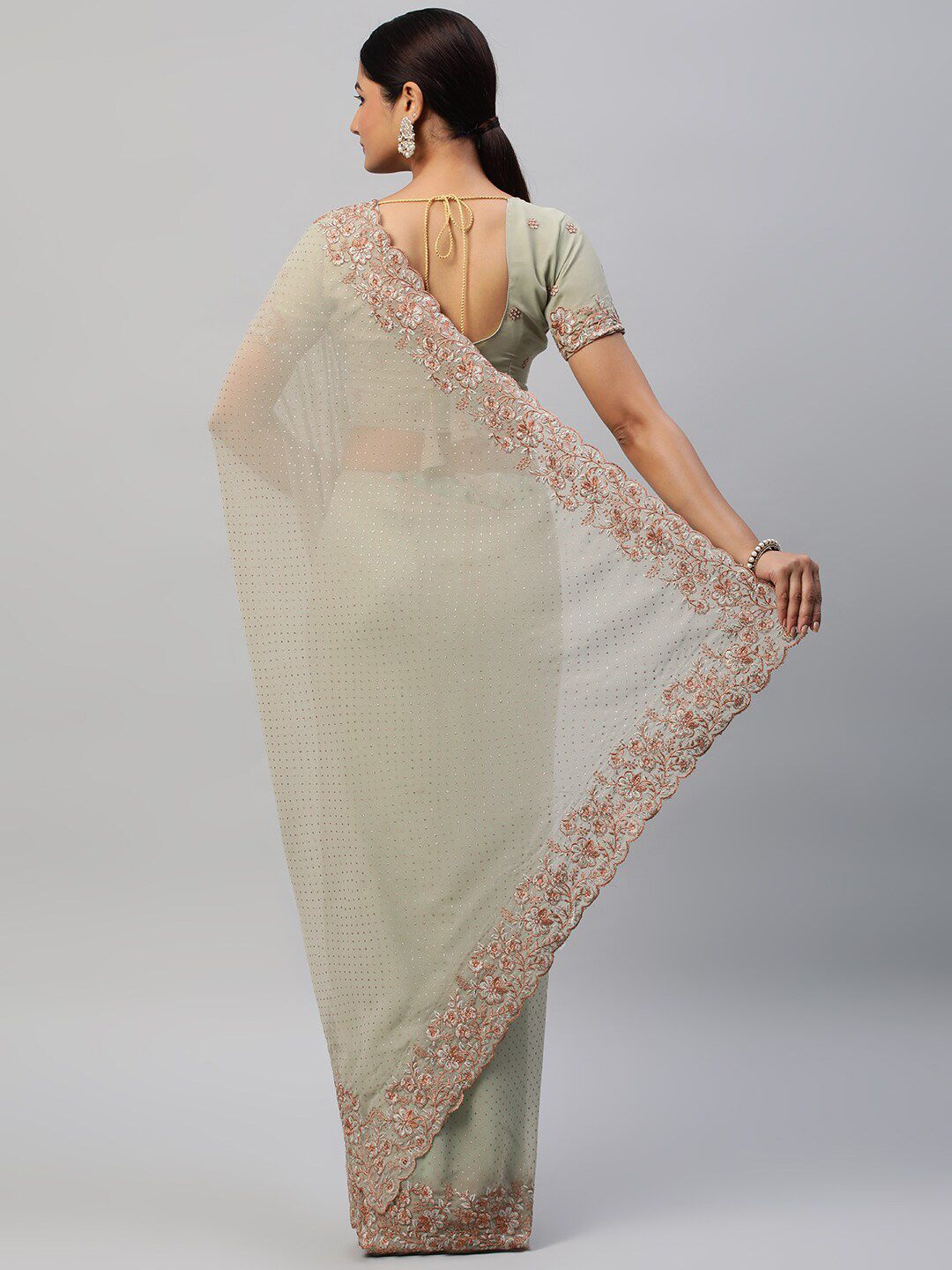kasee Green Polka Dots Embroidered Saree